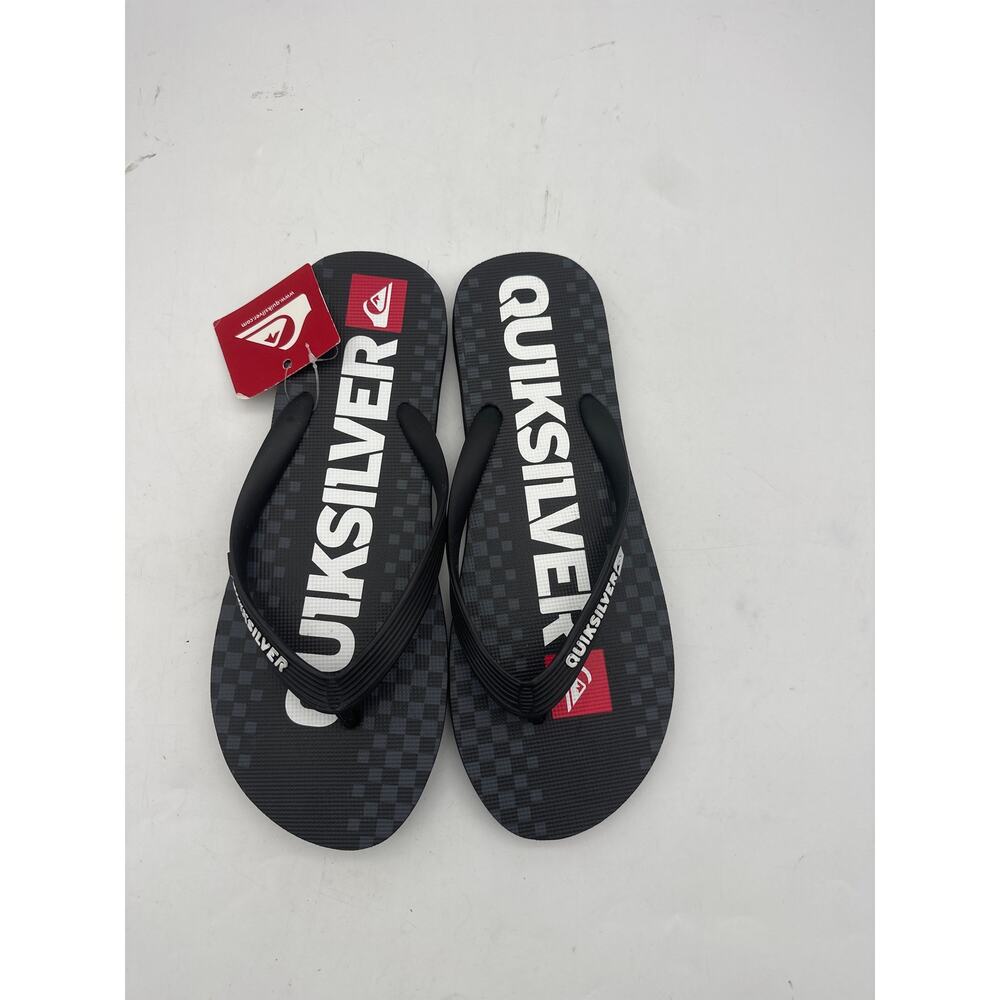 Quiksilver Mens Checkerboard Flip Flops Logo Thong Sandals Size 12 Black